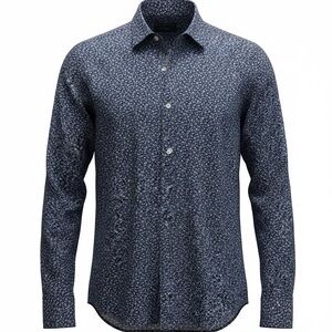 Banana Republic | Men’s Navy Blue Floral Knit Long Sleeve Button Shirt | L
